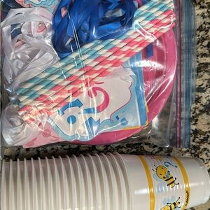 Gender reveal party supplies.  Not in original packaging but not used.